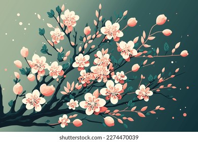 Rama del árbol Sakura, estilo dibujado a mano
