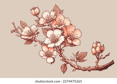 Branch of the Sakura tree, in sketch style