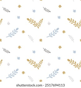 Branch seamless pattern. Cute Seamless pattern of branches with leaves on a white background