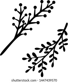 Branch set floral vector illustration. Black lines on white background. Simple icons.