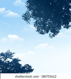 Branch silhouette with blue sky and cloud background.File contains gradient,Transparent. 