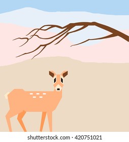 Branch silhouette with a roe deer