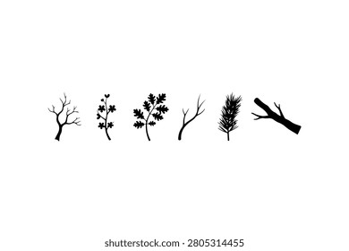 Branch Silhouette Vector Icon Collection Set