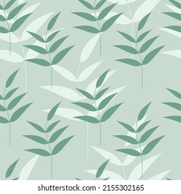 Branch silhouette vector seamless pattern illustration. Green leaves background. Summer floral wallpaper. Botanical  backdrop. Template for print, design, banner, card.