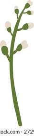Ramo com haste fina e botões arredondados desenhados na arte de linha limpa. Símbolo de crescimento, renovação, primavera e pureza da natureza. Ilustração de vetor de desenhos animados.