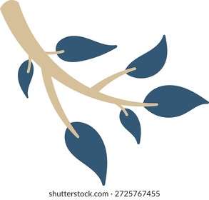 Ramificação com galho liso e folhas pontiagudas em desenho animado limpo. Símbolo de crescimento, natureza e harmonia ecológica; folhagem e caule sugerem renovação e equilíbrio orgânico. Ilustração de vetor de desenhos animados.