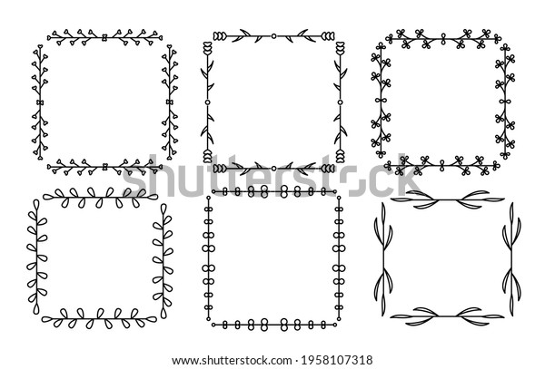 Branch square line set. Flourish retro ornament\
divider. Herbal ornate doodle design elements. Vintage botanical\
border. Wedding invitation, greeting card, scrapbook stamp, winner\
wreath floral decor