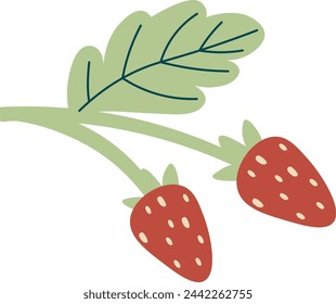 Branch With Strawberries Vector Illustration