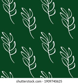 A branch in the style of minimalism. Seamless vector pattern. Eco friendly life style. Green and white colors