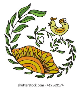 Branch sun and bird nature pattern design element vector illustration