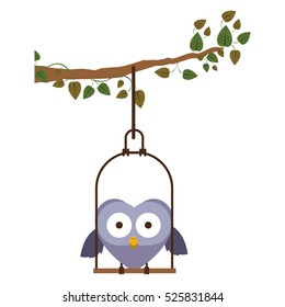 branch with swing and owl standing