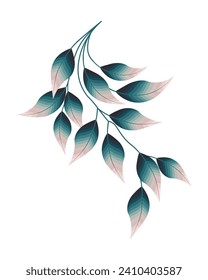 Branch with tender blurred leaves of eucalyptus. Postcard, print, vector