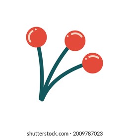 ramificación con tres bayas rojas como icono natural. Ilustración del vector