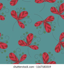 branch with three red leaves on a blue color