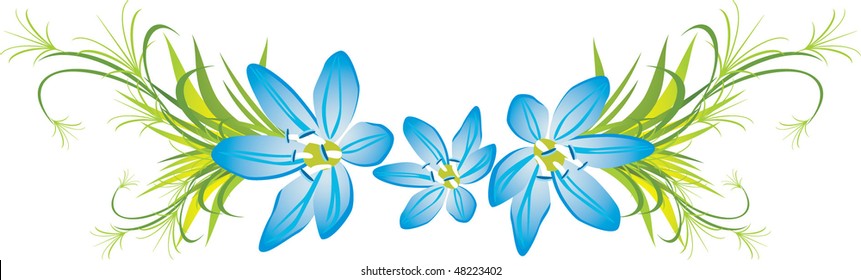 Branch with three spring flowers. Vector