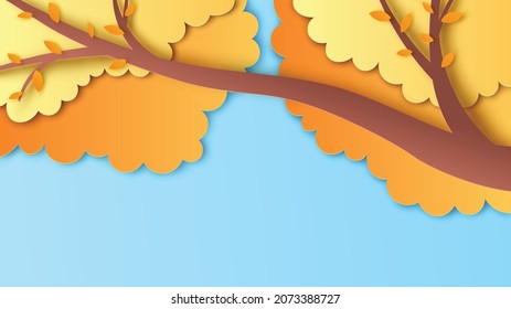 Branch of tree in Autumn. Autumn background. Autumn tree. paper cut and craft style. vector, illustration.