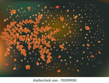 Branch of a tree with autumn orange falling leaves - on a dark abstract background - art creative illustration vector