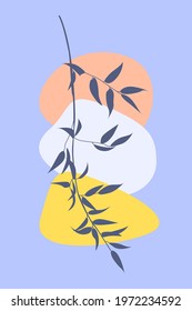 Branch of tree  in boho style. Minimalist abstract fashion artwork for design t shirt, bag, card, summer invitation etc. Vector simple illustration.