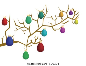 branch of a tree with colored easter eggs for decoration