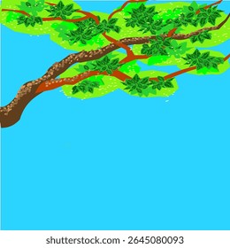branch of a tree, covered by green leaves.