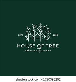 Branch Tree House Green Negative Space Logo Vector Icon