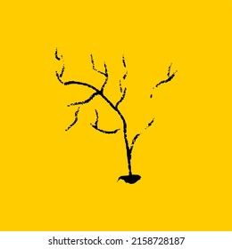 Branch tree icon vector illustration in freehand drawing style, isolated on a yellow background, frequently used in mobile.