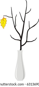 Branch of tree with lonely leaf in elegant white vase