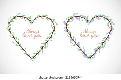 Diseño vectorial de la ilustración del marco de amor de árbol de rama