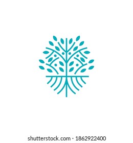 Branch Tree with Root Line Style Logo Vector Design