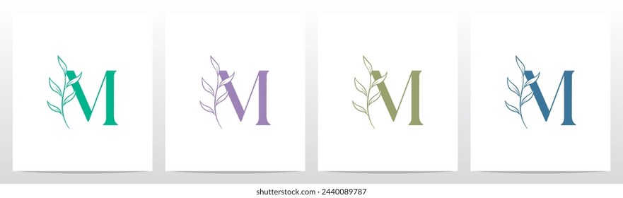 Rama de la rama de la hoja del tallo en la letra inicial Logo Design M