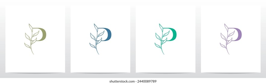 Zweig Stiel Blatt auf Buchstaben Initial Logo Design P