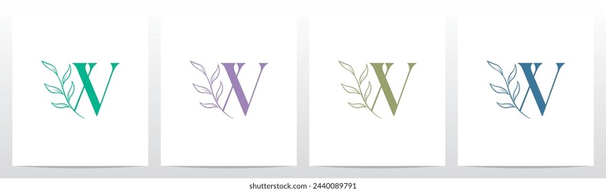 Branch Twig Stem Leaf on Letter Initial Logo Design W