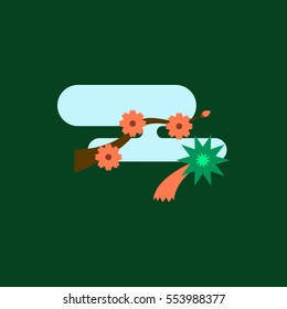 branch Vector illustration of Chinese new year celebration in flat style tree blossoming branch and fireworks