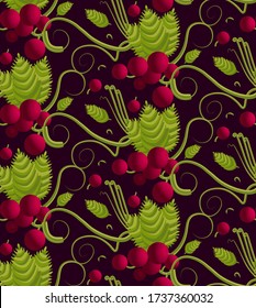 A branch of a vine with a bunch of grapes. Seamless pattern