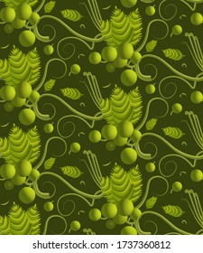 A branch of a vine with a bunch of grapes. Seamless pattern