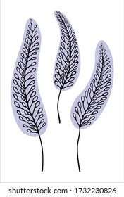 Branch of violet flowers. Lines and spots.