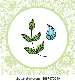 Branch and water drop. Vector illustration