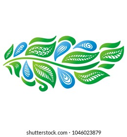 Branch with water drops. Vector illustration