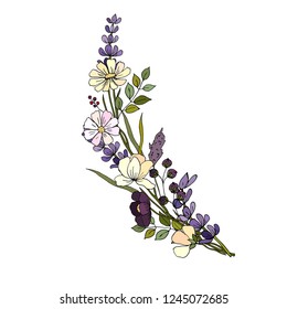 Branch of wildflowers. Postcard, greeting card, invitation card.Wallpaper, fabric.