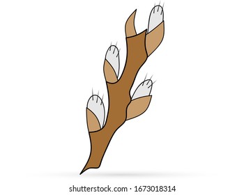 Branch of willow icon isolated on white, doodle kids hand drawing art, eco logo, sticker, vector stock illustration