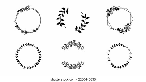 Branch wreath line frame. Decorative element. Award or wedding leaves silhouette. Hand drawn decorative set in vector