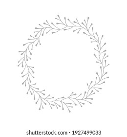 Branch wreath vector design element. Minimalistic elegant botanical round shaped frame. Decorative floral circle clipart isolated on white background