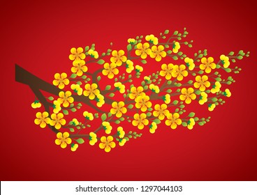 Branch Of Yellow Apricot Flower - Vector