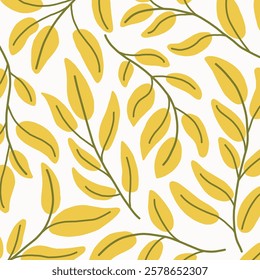 an branch and yellow leaves pattern, leaf illustration, botanical illustration