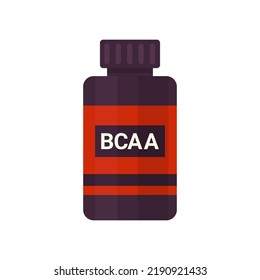 Branched Chain Amino Acids Bottle Isolated On White. BCAA For Muscle. Bodybuilding Sport Concept. Vector Illustration.