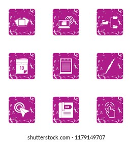 Branched information icons set. Grunge set of 9 branched information vector icons for web isolated on white background