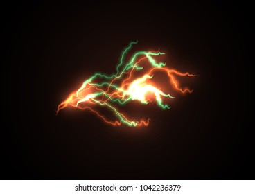 Branched lightning, the impact of light energy. Illustration Storm and storm. The strength of the elements. Static electricity