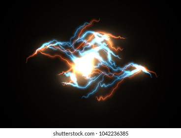 Branched lightning, the impact of light energy. Illustration Storm and storm. The strength of the elements. Static electricity