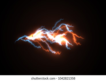 Branched lightning, the impact of light energy. Illustration Storm and storm. The strength of the elements. Static electricity