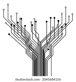 Leiterplattenspuren mit Ringen an den Enden. Element für technische Projekte. Vektorgrafik.